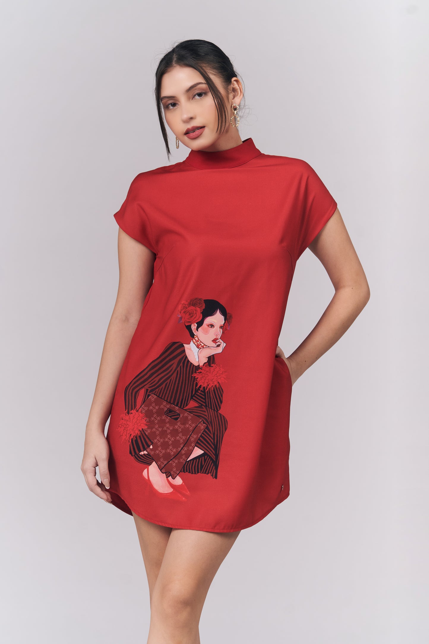 Joyous Short Sleeve Dress (Red)