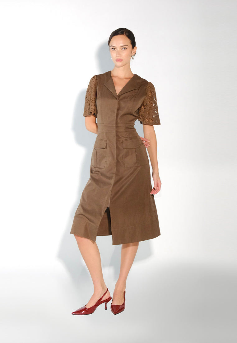 Sari- Sari Paoay Short Sleeve Dress (Brown)