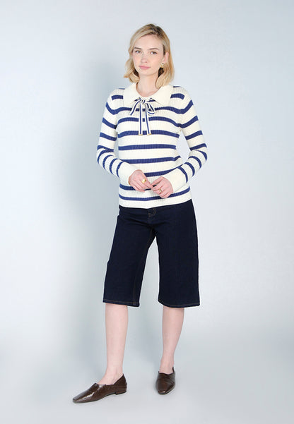 Raf Dara Long Sleeve Top (White/Navy)