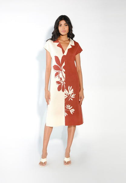 Sari- Sari Tagum Short Sleeve Dress (Cream/Rust)