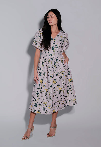 Femina The Queen Short Sleeve Dress (Printed  Lilac)