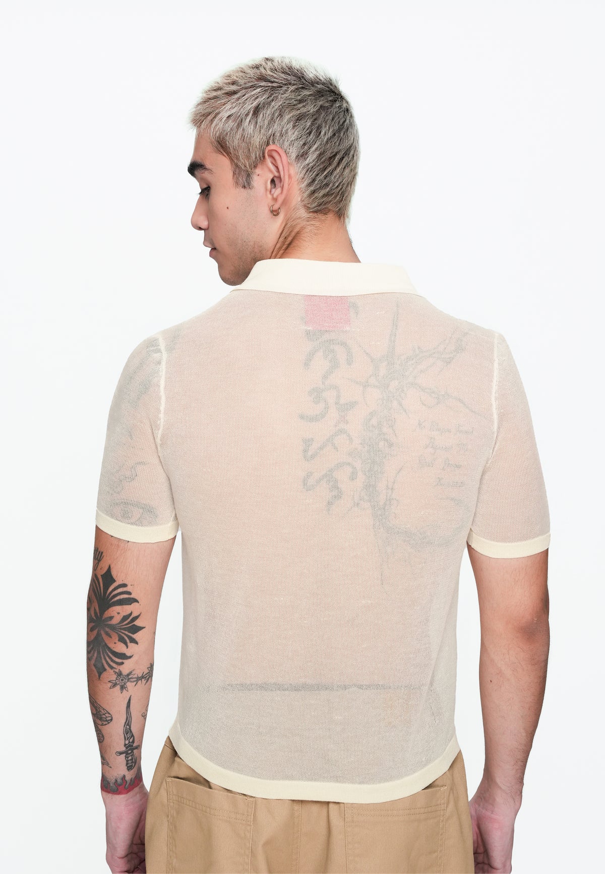 Plains & Prints x Randolf Tulip Barong Knit Short Sleeve Top (Cream)