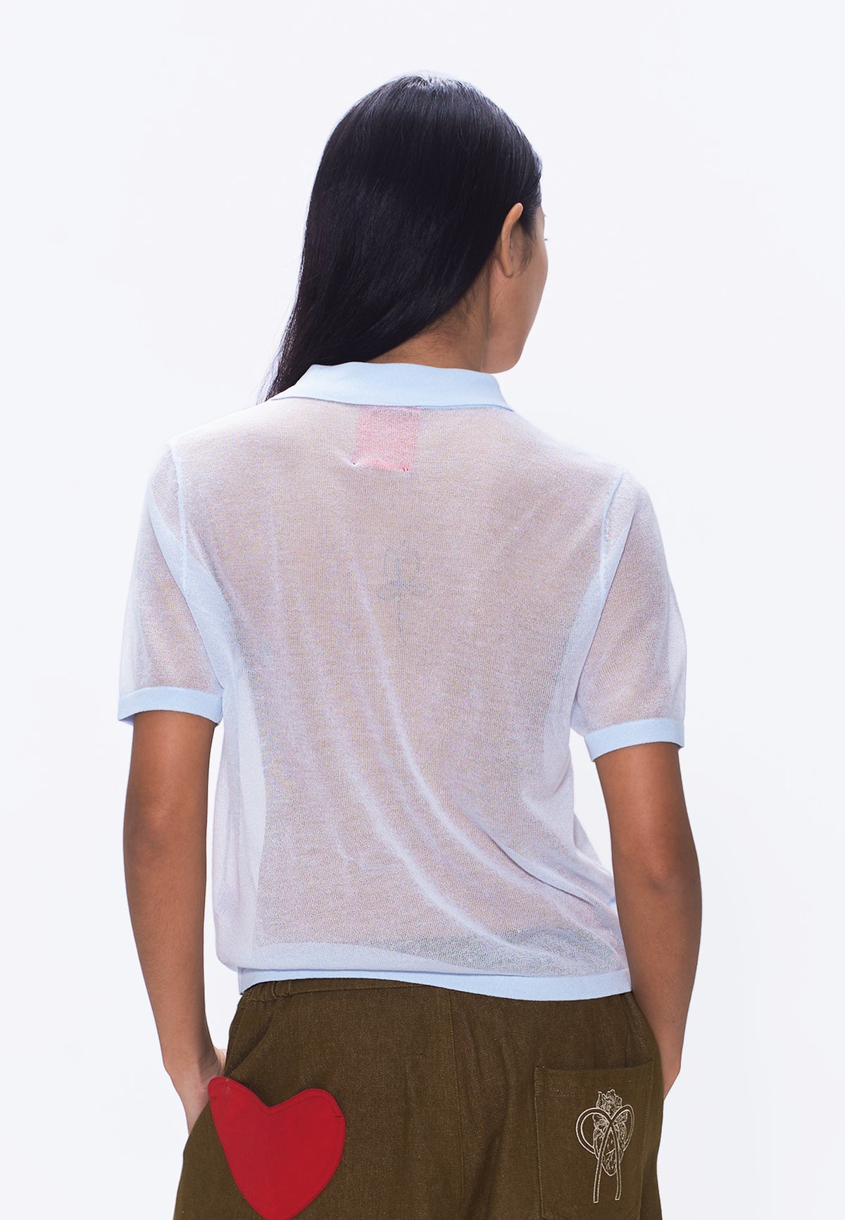 Plains & Prints x Randolf Tulip Barong Knit Short Sleeve Top (Light Blue)