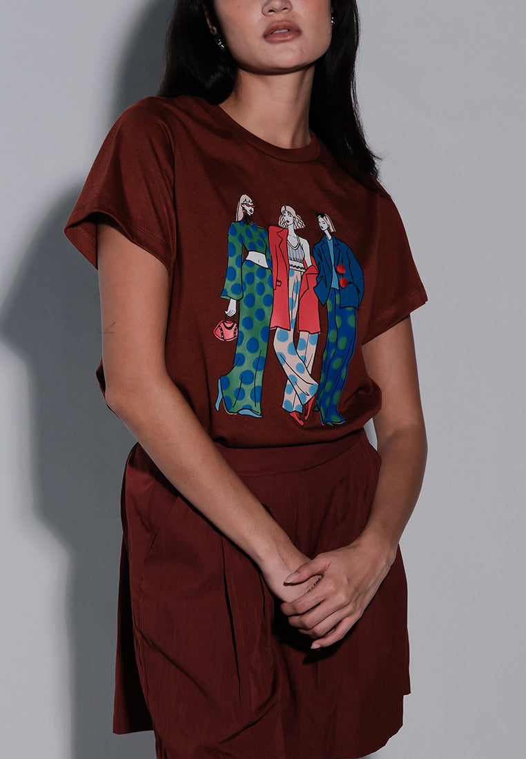 Holiday Tees 2025 3 Wise Women Short Sleeve Shirt Top(Rust)