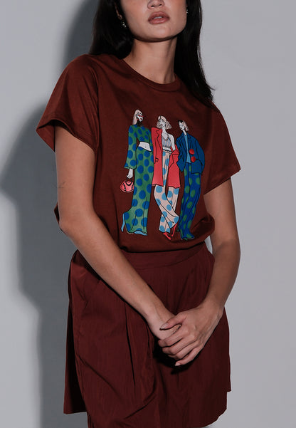Holiday Tees 2025 3 Wise Women Short Sleeve Shirt Top(Rust)