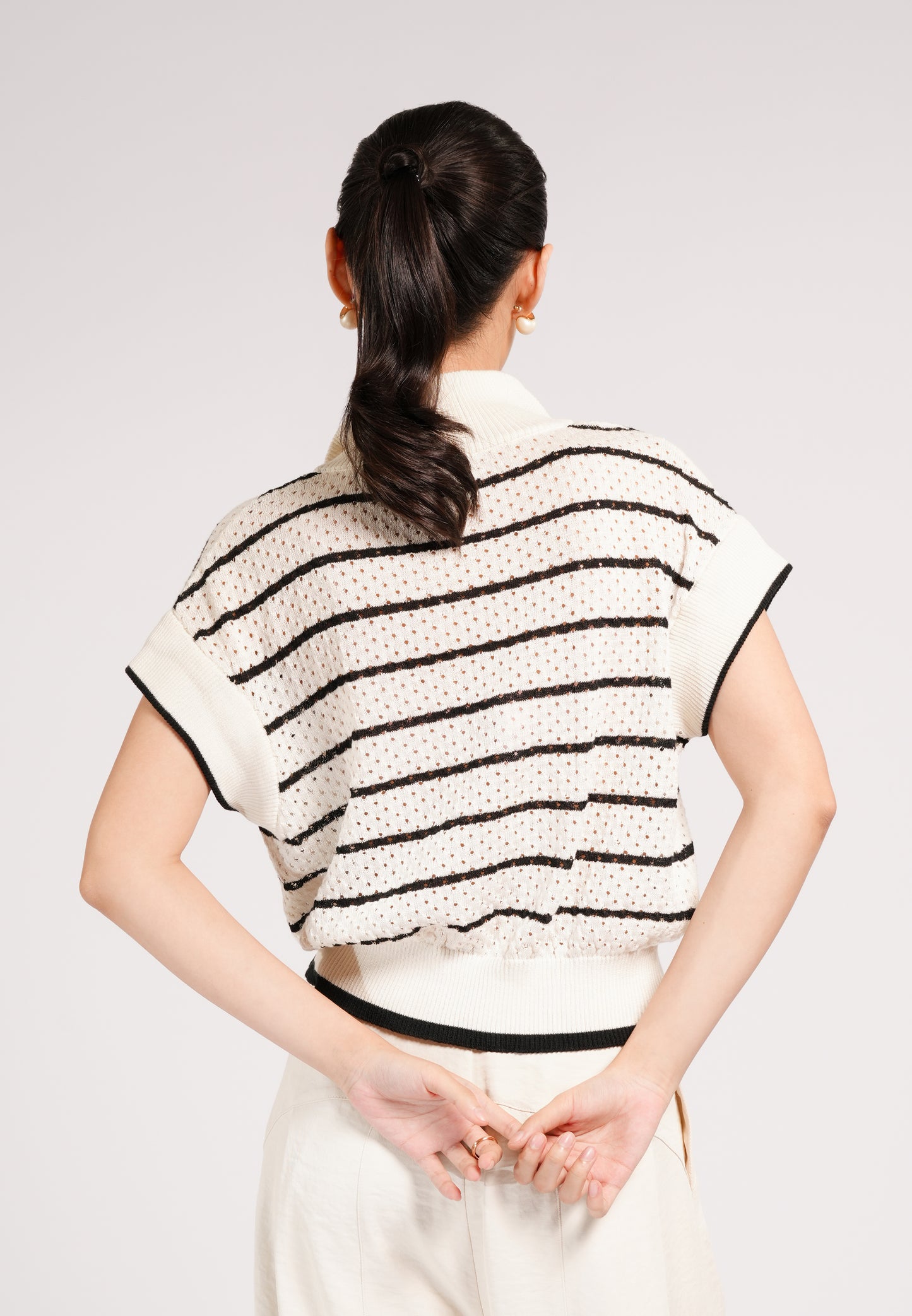Cooper Extended Sleeve Top (Striped Cream)
