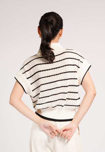 Cooper Extended Sleeve Top (Striped Cream)