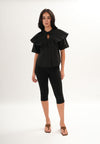 Archetype Refined Crow Short Sleeve Top W/ Pleated Sash (Black)