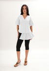Archetype Refined Crow Short Sleeve Top W/ Pleated Sash (White)