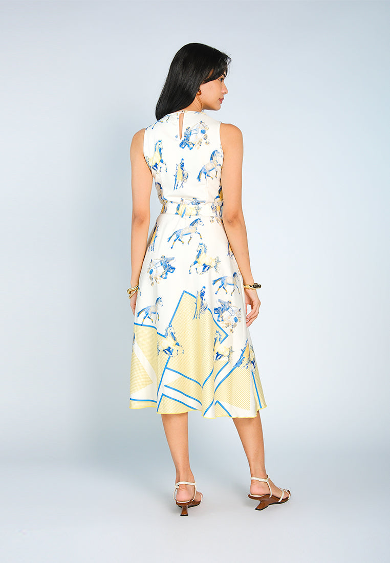 Nobleza Friesian Sleeveless Dress (Printed Cream)