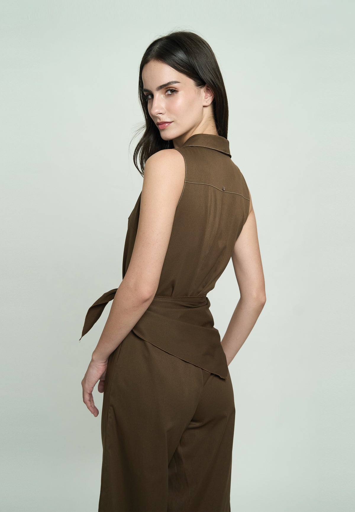 Giann Sleeveless Pantsuit W/ Scarf (Brown)