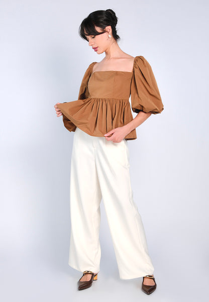 Mark Bumgarner X Vania Romoff For Plains & Prints Gia Short Sleeve Top (Brown)