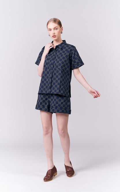 DNM Studios Hariette Short Sleeve Top (P. Navy)