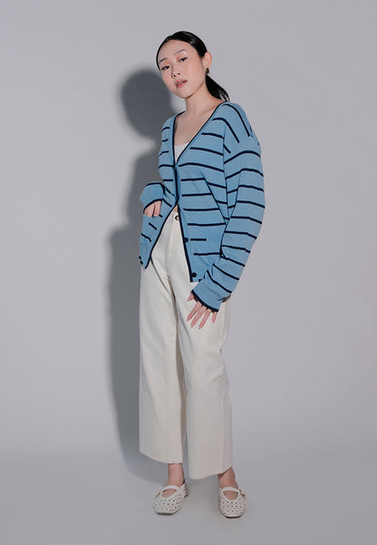 Holiday 2025 Ichan Long Sleeve Cardigan Top (Striped Blue)