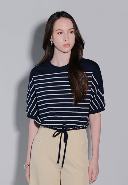 Holiday 2025 Idhaya Short Sleeve Top (Striped Navy)
