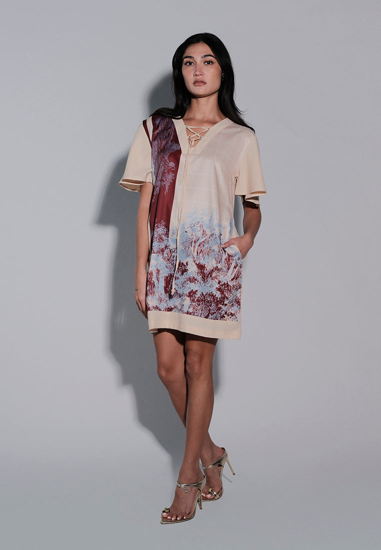 Islander Short Sleeve Dress (Printed Beige)