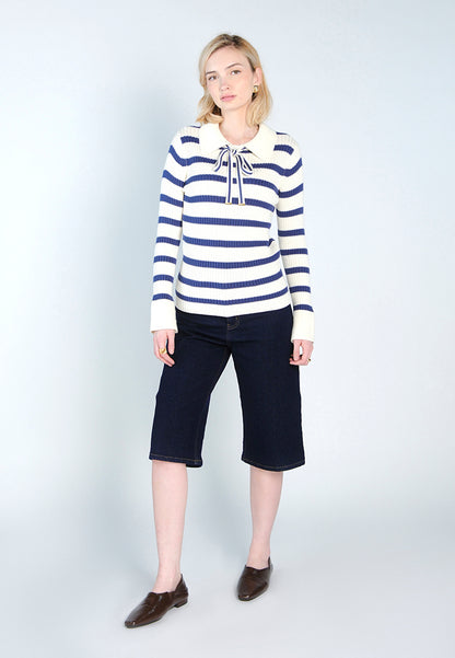 Raf Dara Long Sleeve Top (White/Navy)