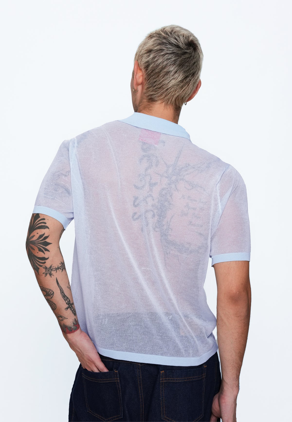 Plains & Prints x Randolf Tulip Barong Knit Short Sleeve Top (Light Blue)