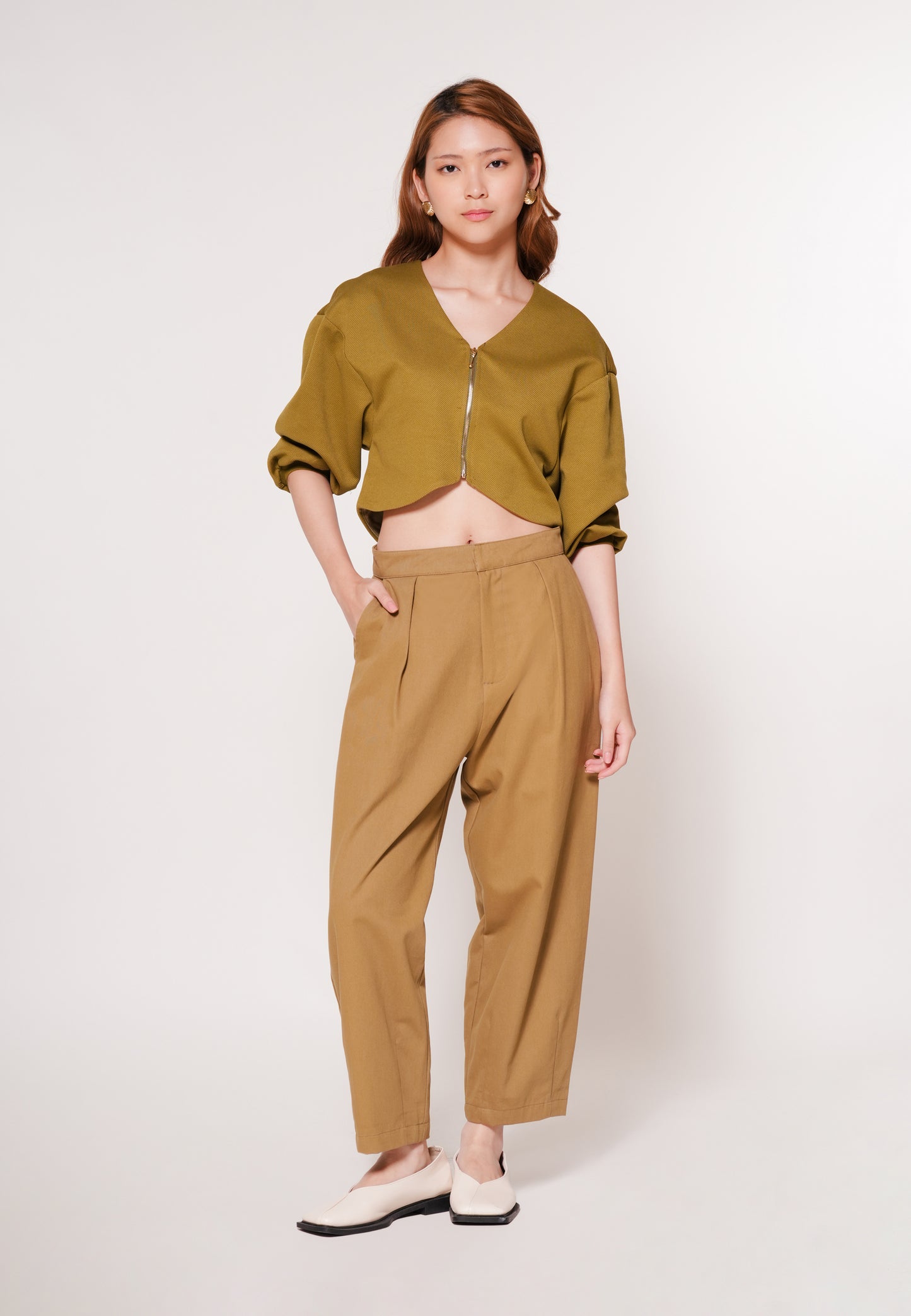 Aven Quarter Sleeve Top (Olive)