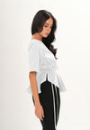 Archetype Refined Crow Short Sleeve Top W/ Pleated Sash (White)
