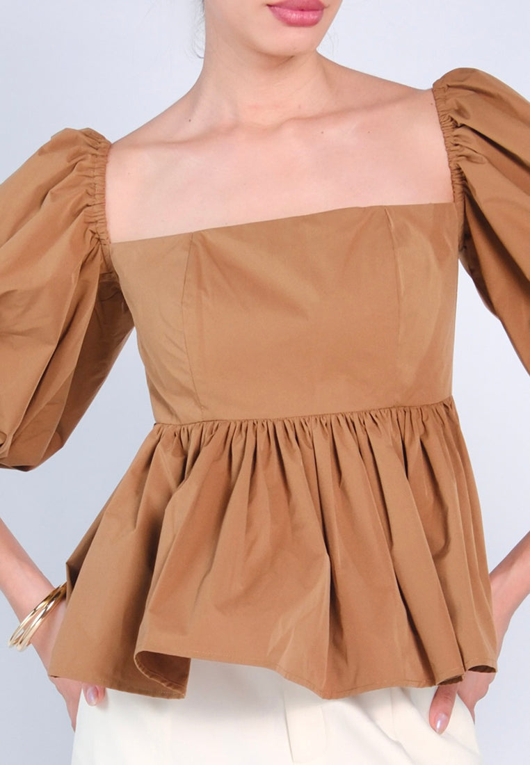 Mark Bumgarner X Vania Romoff For Plains & Prints Gia Short Sleeve Top (Brown)