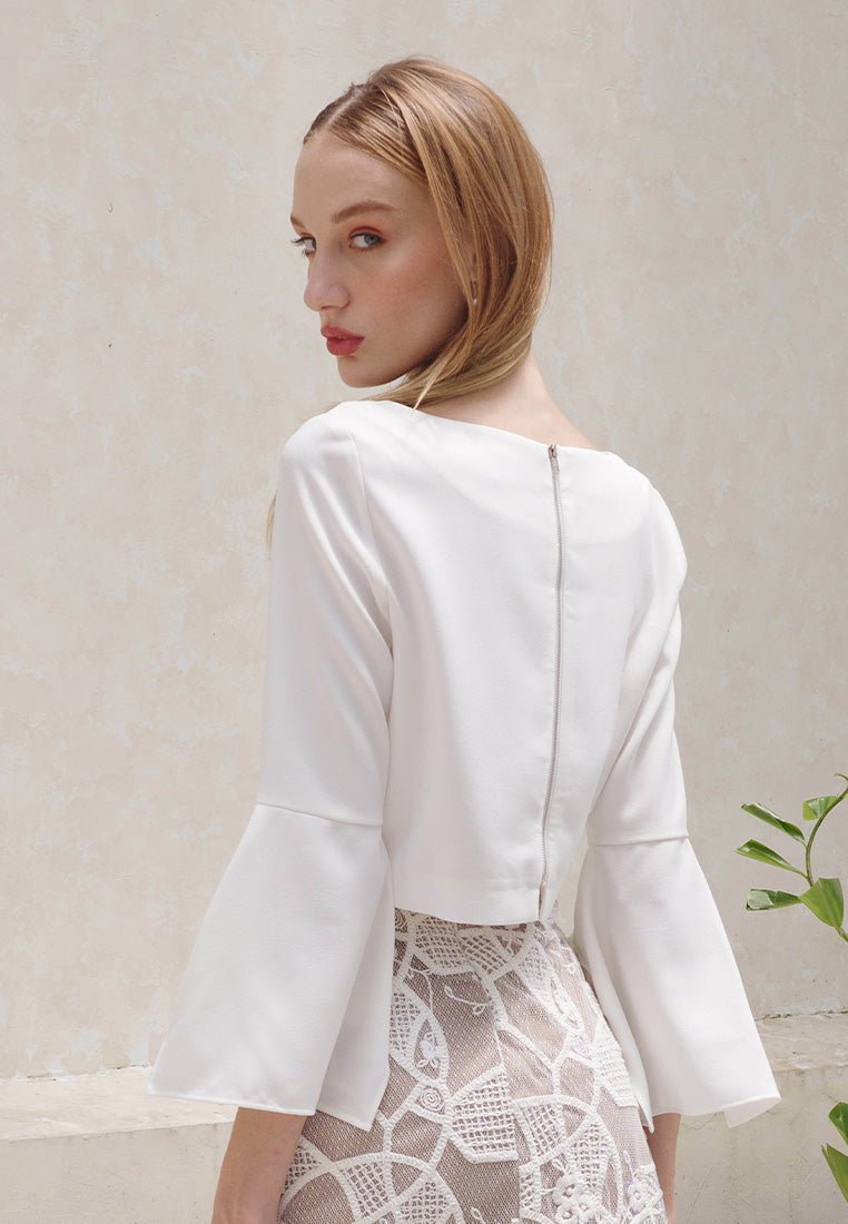 Plains & Prints X Michael Leyva Isabelle Quarter Sleeve Top (White)