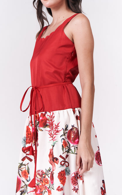 Holiday Dressess Pomegranate Sleeveless Dress (Red/Crm)