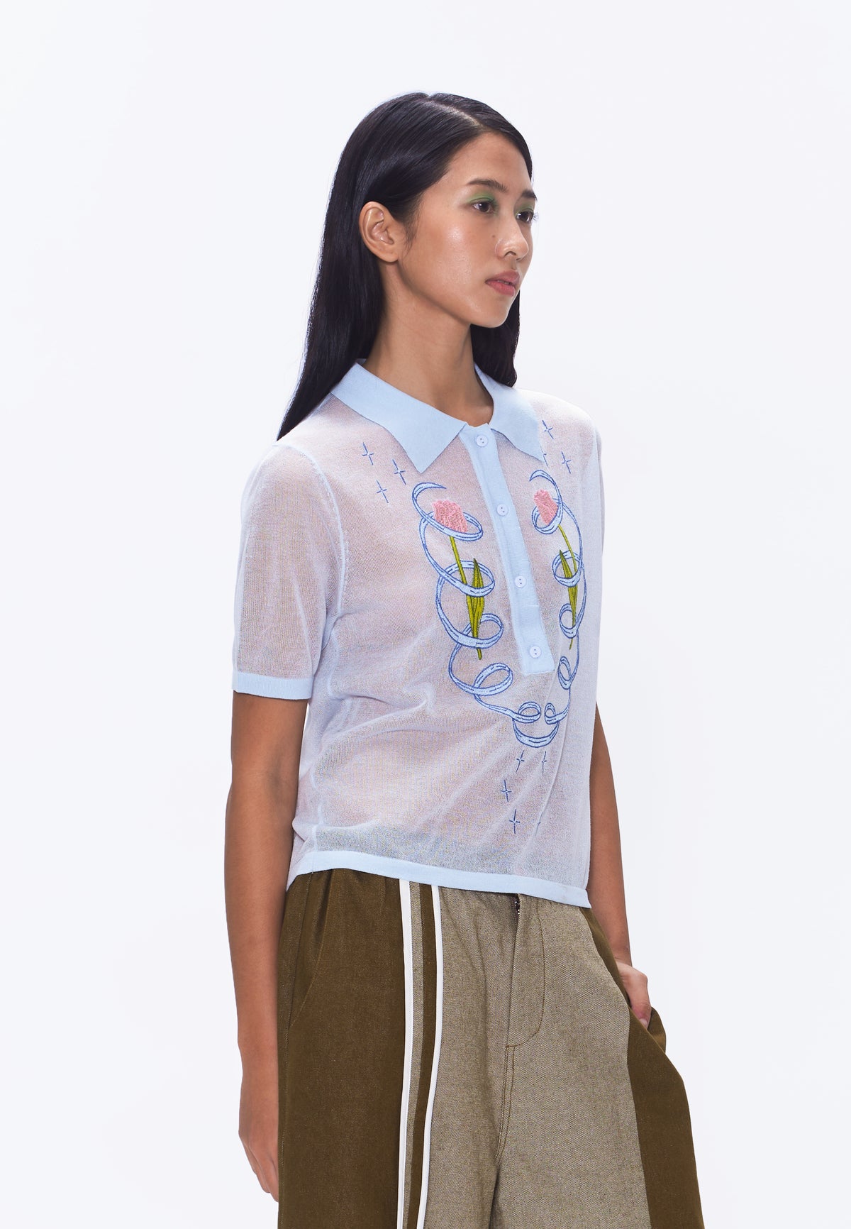 Plains & Prints x Randolf Tulip Barong Knit Short Sleeve Top (Light Blue)