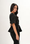 Archetype Refined Crow Short Sleeve Top W/ Pleated Sash (Black)
