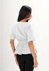 Archetype Refined Crow Short Sleeve Top W/ Pleated Sash (White)