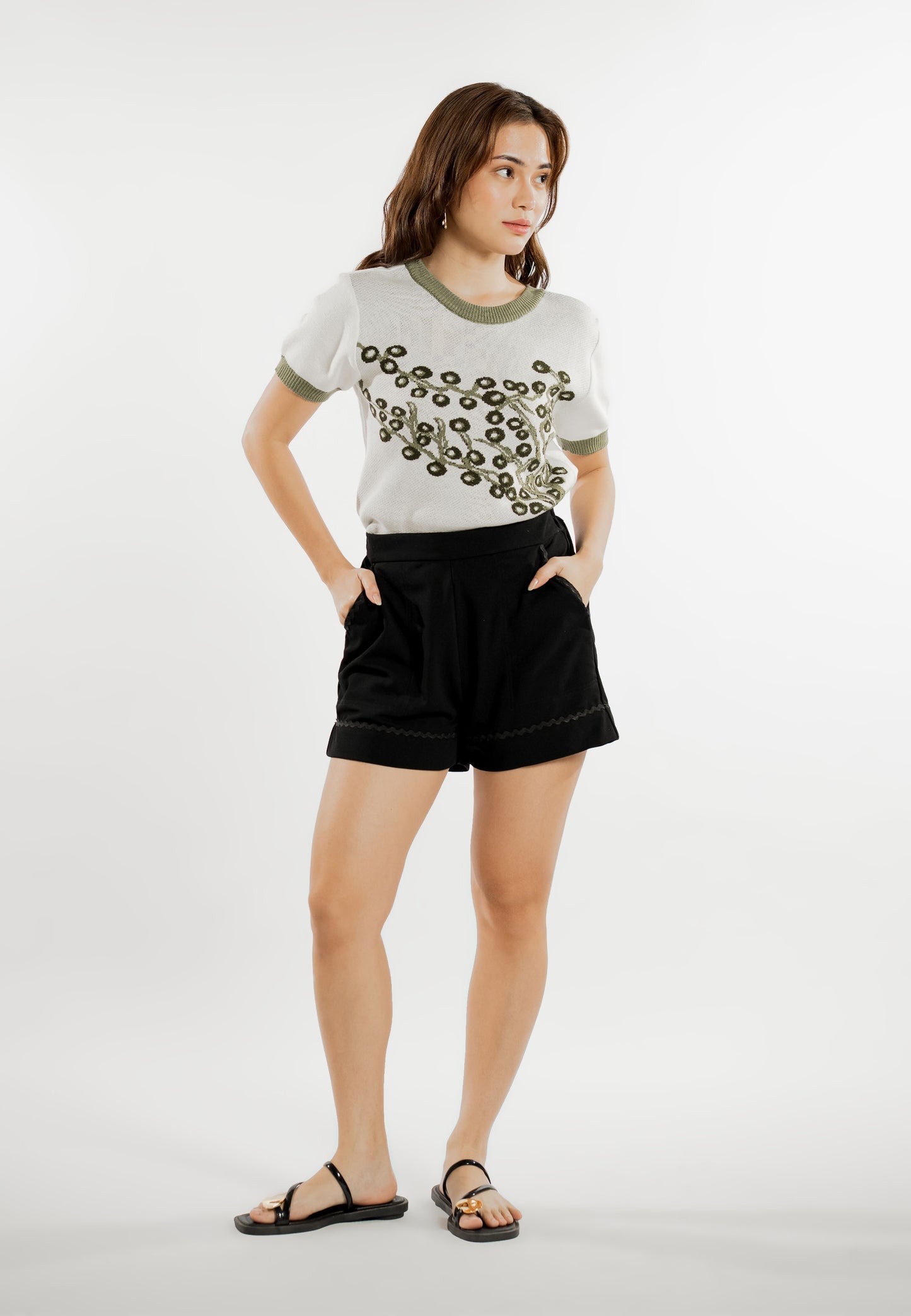 Everlea Short Sleeve Top (Spot Print Cream)
