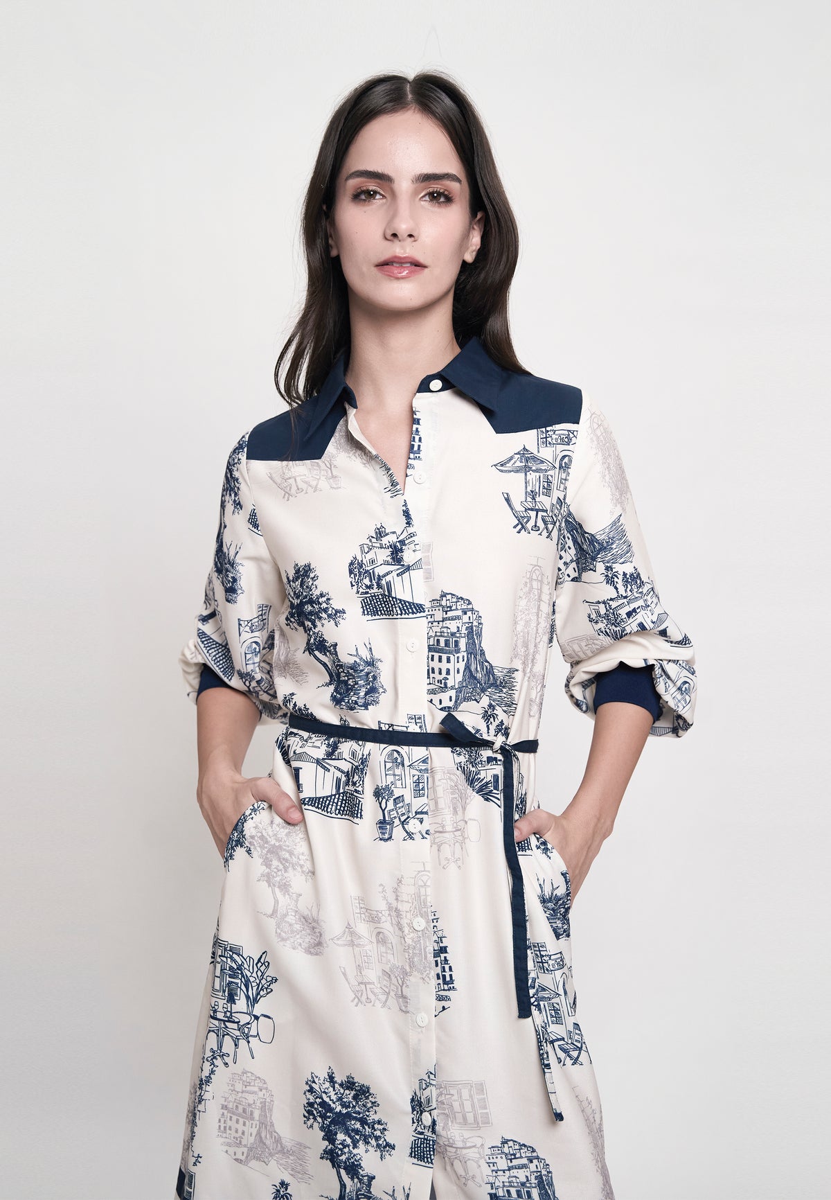 Greece Long Sleeve Dress (Printed Taupe)
