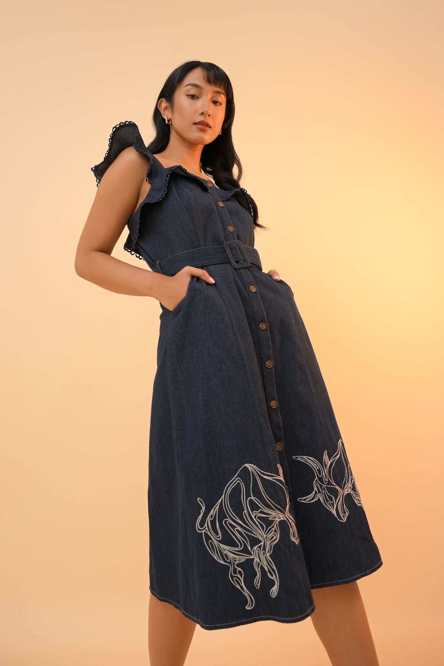 Ox Sleeveless Dress Summer Dresses (Blue Denim)