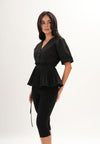 Archetype Refined Crow Short Sleeve Top W/ Pleated Sash (Black)