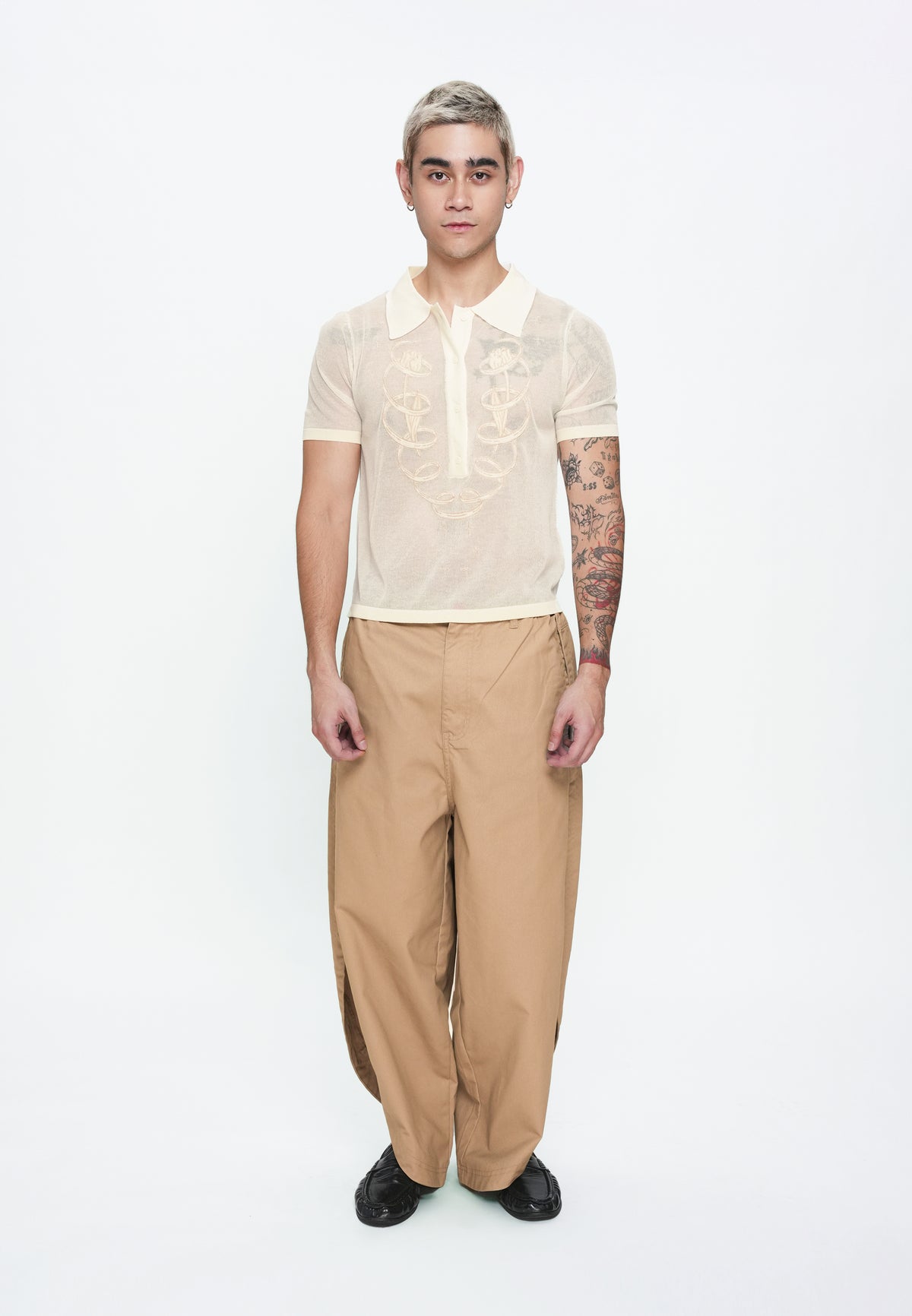 Plains & Prints x Randolf Tulip Barong Knit Short Sleeve Top (Cream)