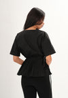 Archetype Refined Crow Short Sleeve Top W/ Pleated Sash (Black)