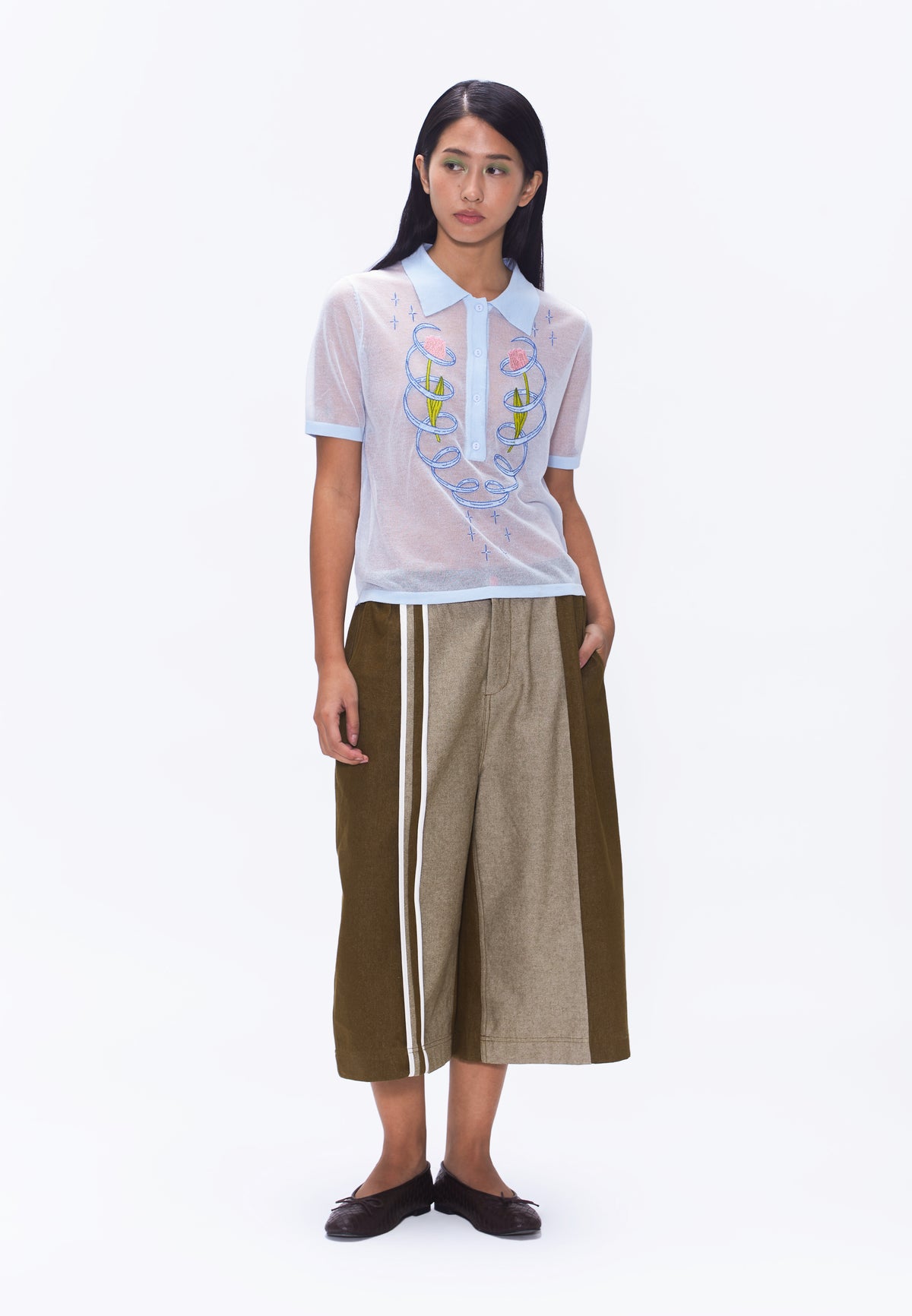 Plains & Prints x Randolf Tulip Barong Knit Short Sleeve Top (Light Blue)
