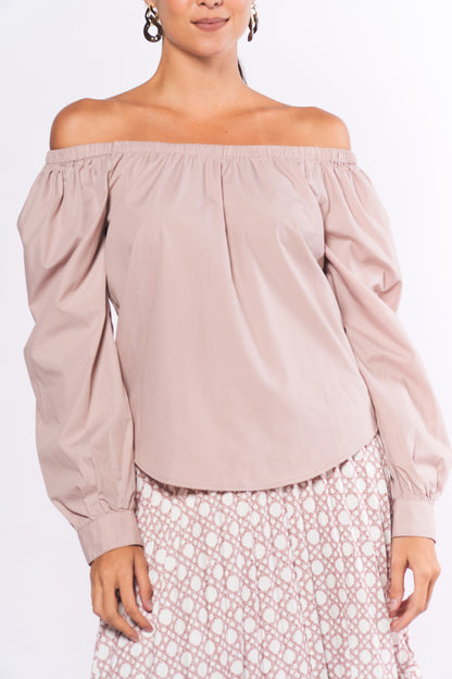 Monochromatic Aiko Long Sleeve Offshoulder Top (Mauve)