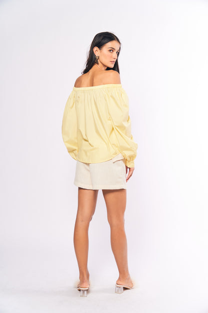 Monochromatic Aiko Long Sleeve Offshoulder Top (Yellow)