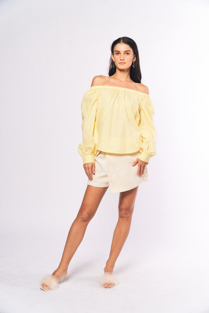 Monochromatic Aiko Long Sleeve Offshoulder Top (Yellow)