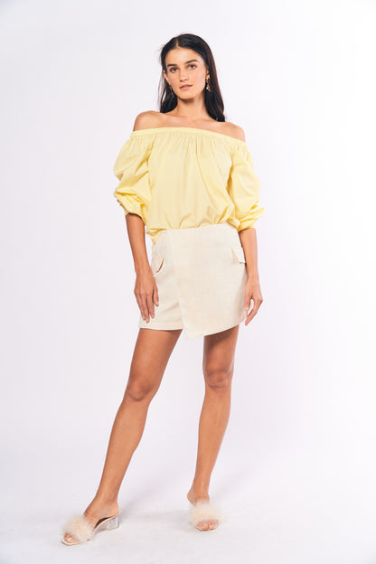 Monochromatic Aiko Long Sleeve Offshoulder Top (Yellow)