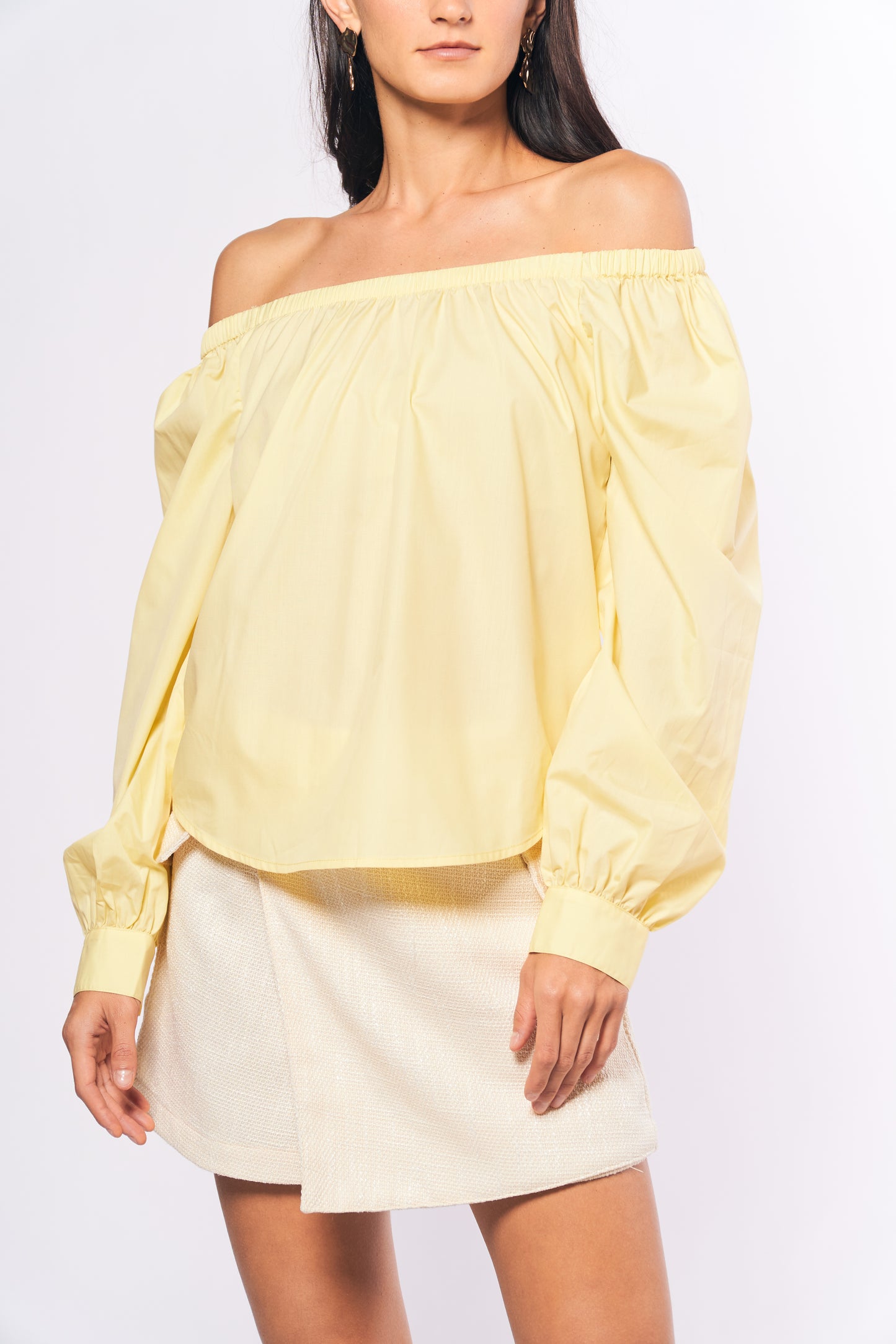 Monochromatic Aiko Long Sleeve Offshoulder Top (Yellow)