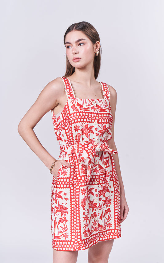 Almare Amalfie Sleeveless DressW/ Sash (P.Red)