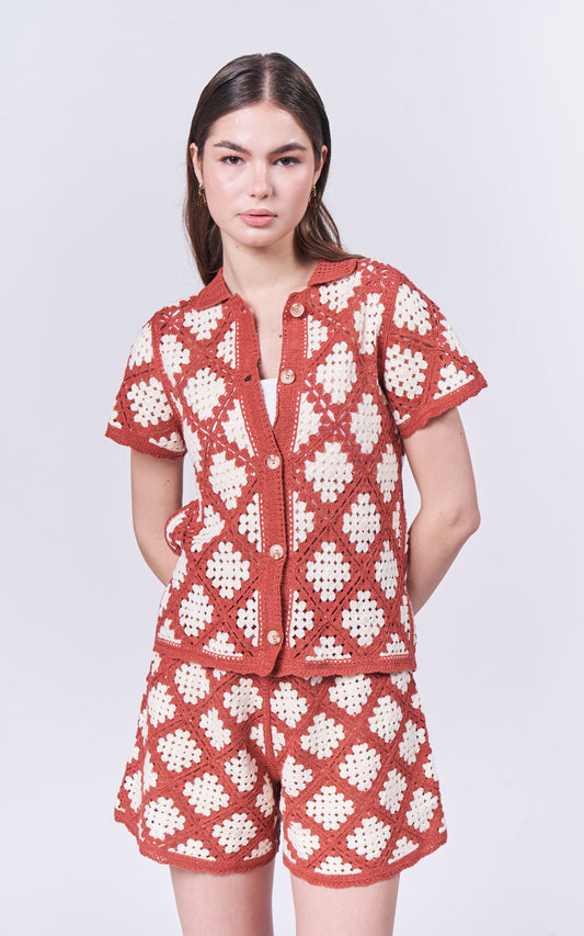 Almare Amesti Short Sleeve Top (Red/Cream)