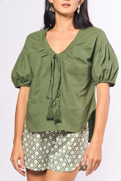 Monochromatic Andora Short Sleeve Top (Olive)