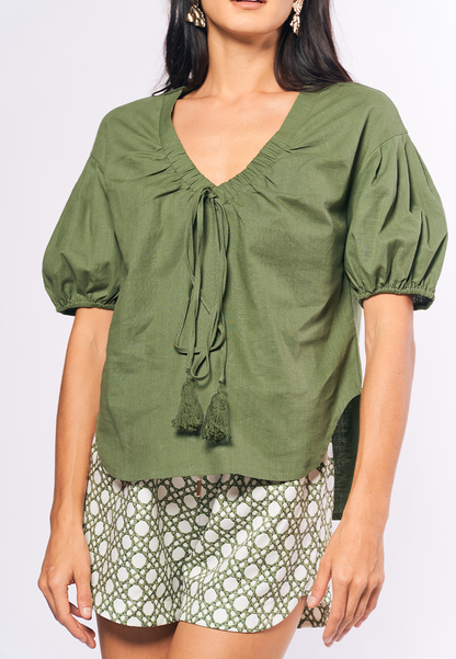 Monochromatic Andora Short Sleeve Top (Olive)