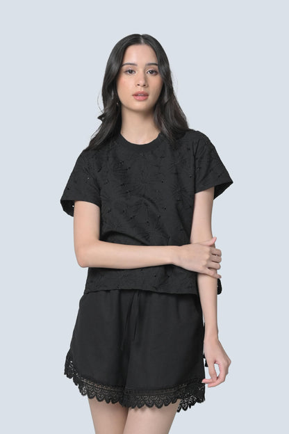 Borgy Short Sleeve Top (Black)