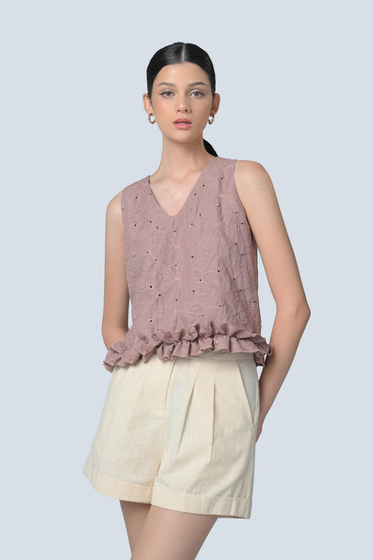 Brenda Sleeveless Top (Brown)