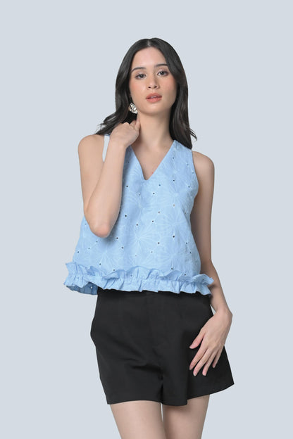 Brenda Sleeveless Top (Light Blue)