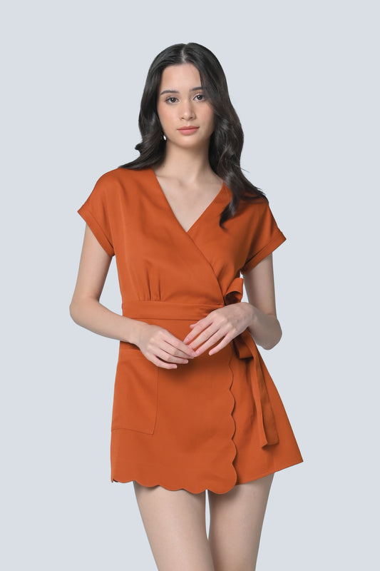 Brenna Short Sleeve Playsuit (Rust)